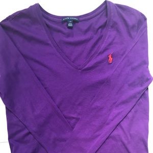 Women's Ralph Lauren Long Sleeve V Neck Purple
