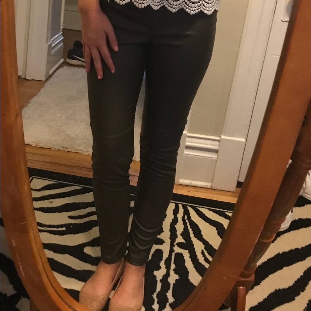 ARMY GREEN LEATHER PANTS FROM H&M! Size 8.
