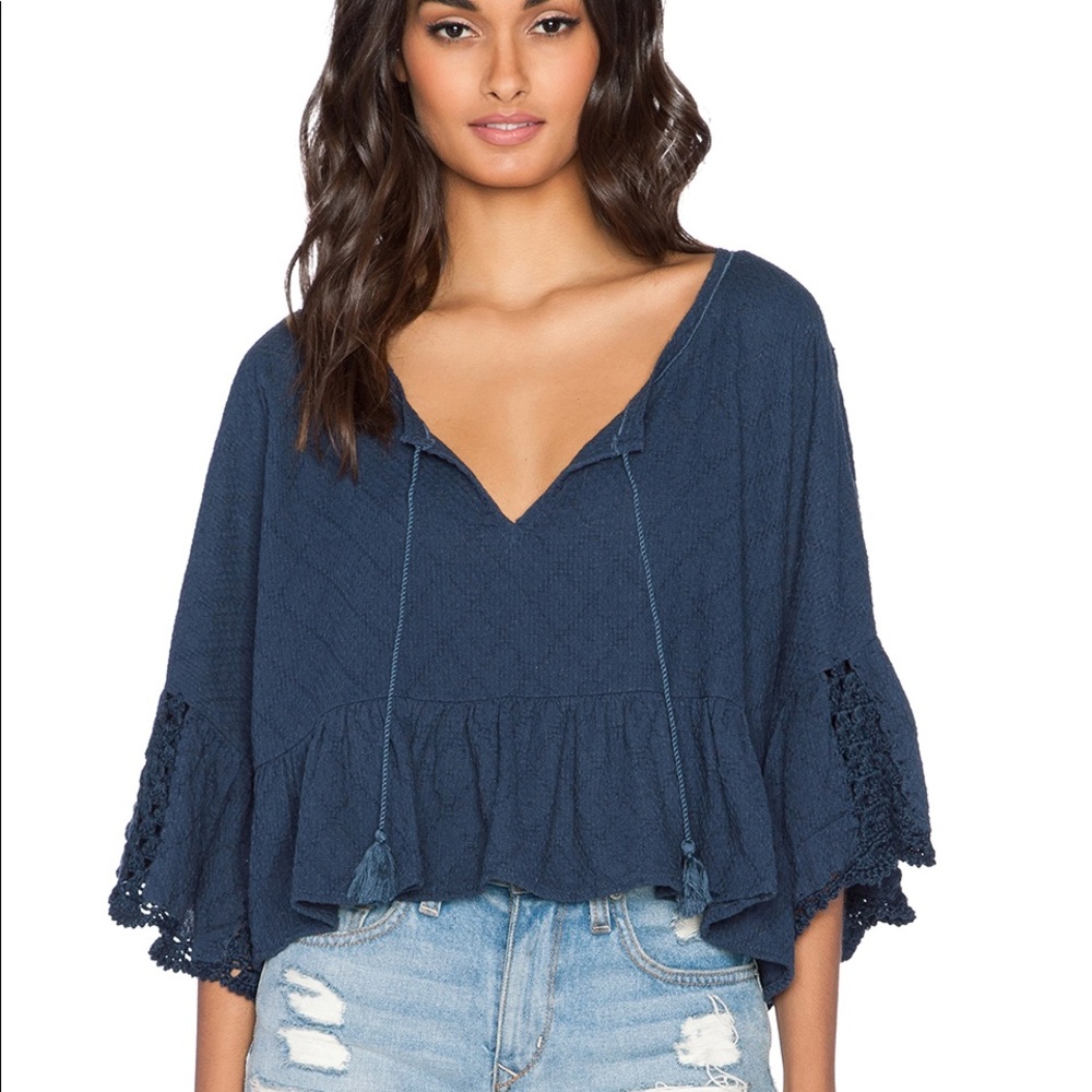 Free People Sweet Talker Cropped Top in Navy