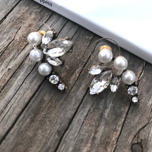 CZ and Pearls Angel Wing Earrings - Picture 1 of 3