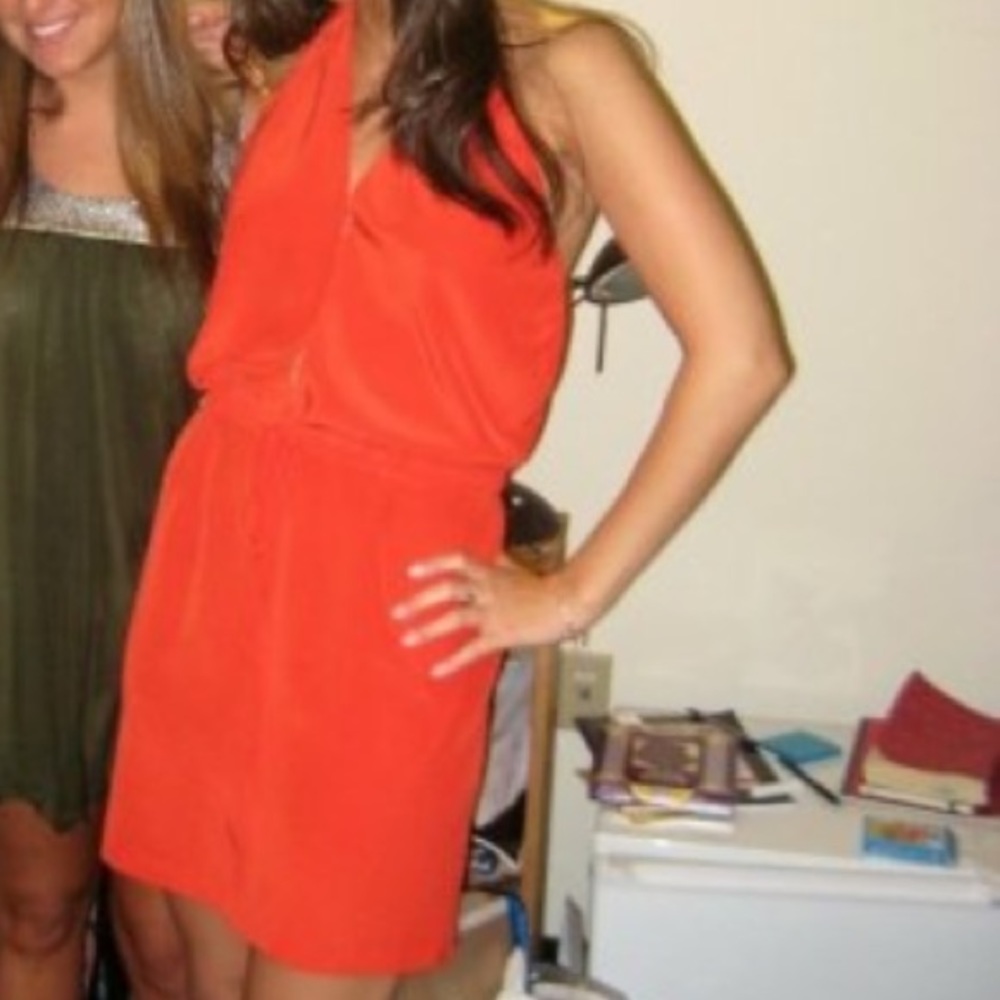 (Cynthia Vincent) Red Halter Dress with Tie Waist