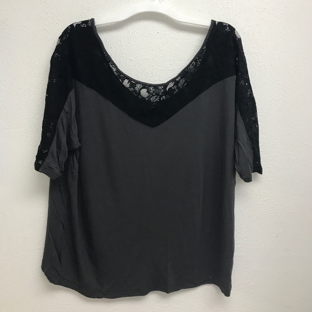 Express Black Lace & Gray Top