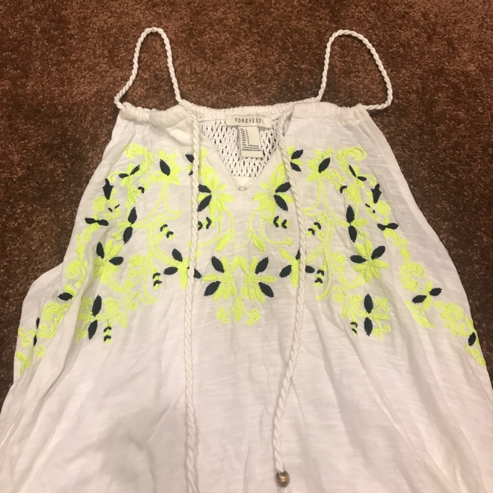 Forever 21 lime green and navy floral tank