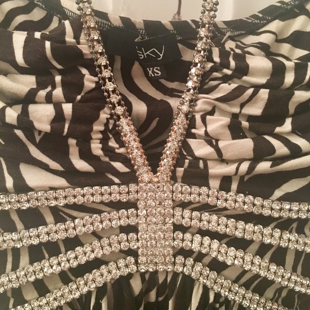 Sky rhinestone embellished zebra print top