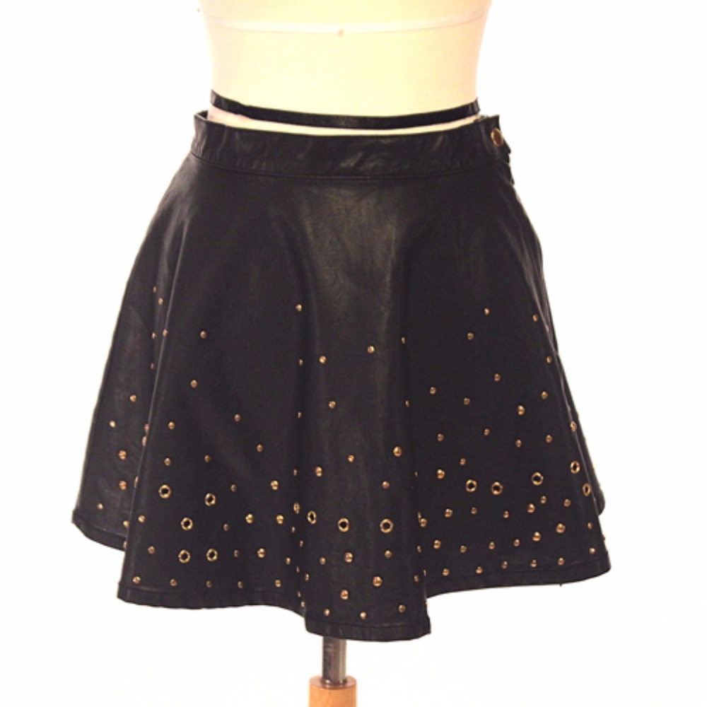 Black Vegan Leather A-line Mini w/ Grommet Detail