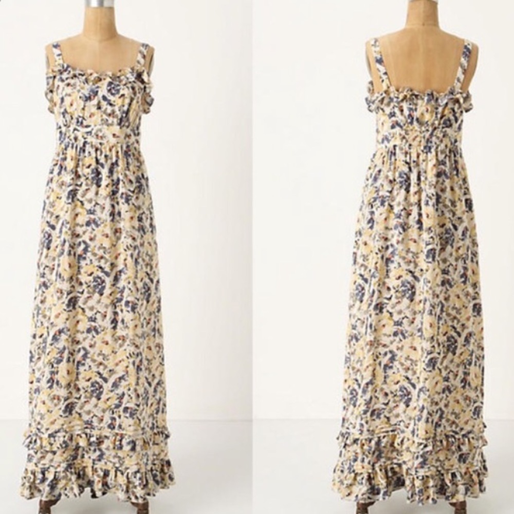Anthropologie Hydrangea Petals Maxi Dress size 0