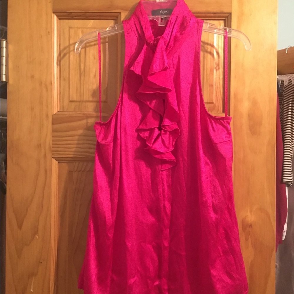 Express ruffle high neck silk shirt