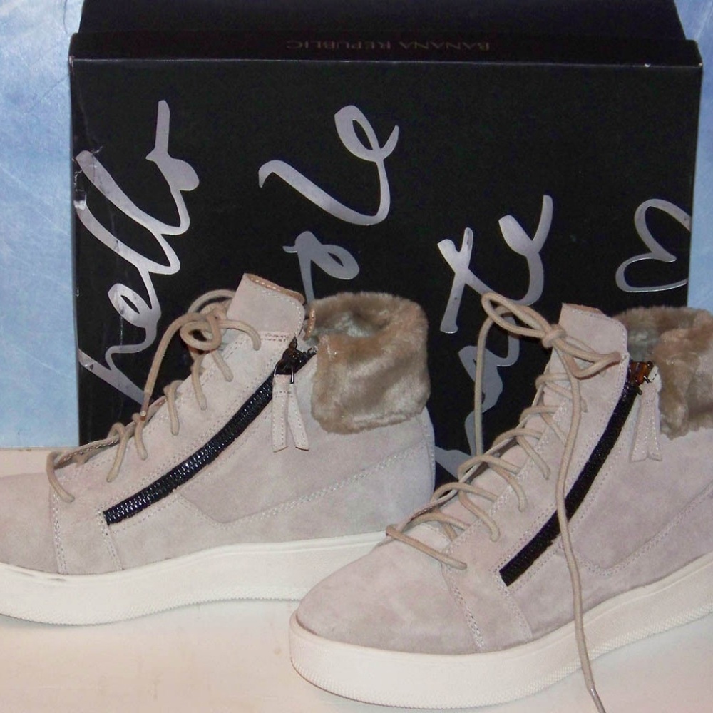 ALEX HIGH TOP wedge SNEAKERS Faux Fur collar 8.5