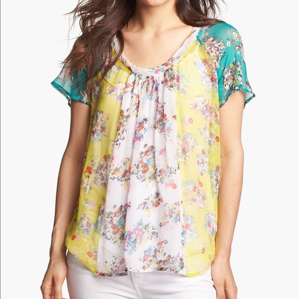 Ella Moss Citrus Mix Print Silk Top - XS
