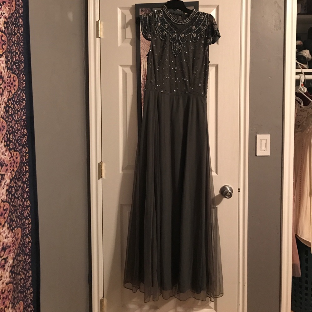 Gray Bedazzled Prom Dress