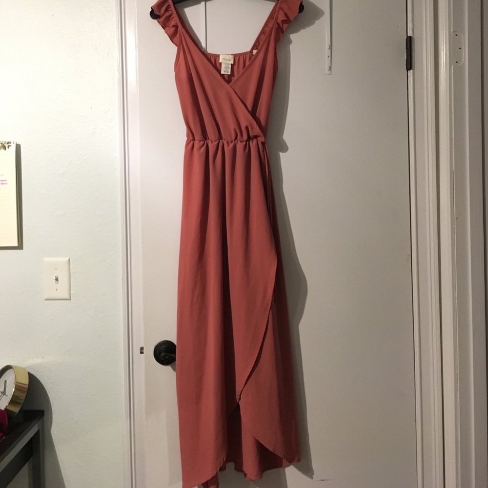 Dusty rise faux wrap dress