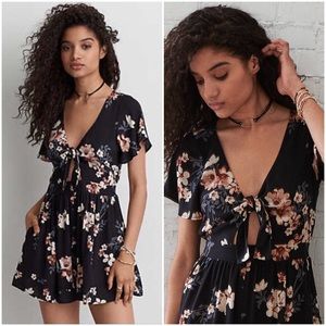 Aeo Floral Tie-Front Romper