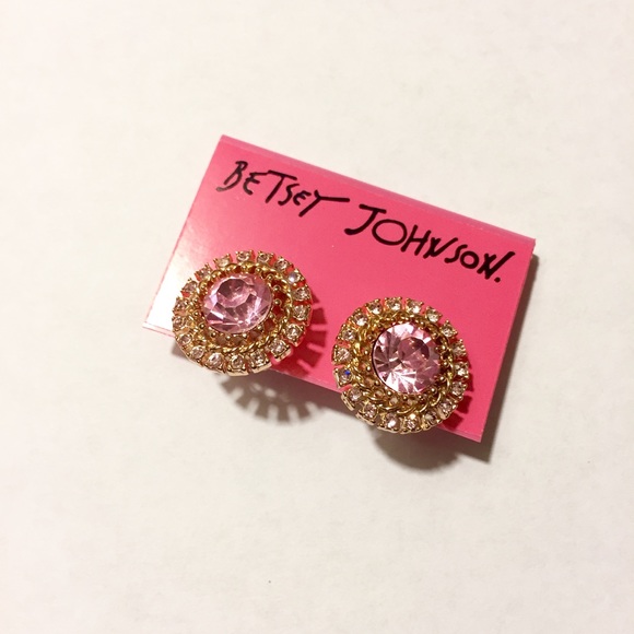 NWT Betsey Johnson pink pave round earrings. - Picture 3 of 3