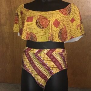 two tribal print bathing suits together