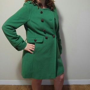 Land's End Green Collarless Pea Coat