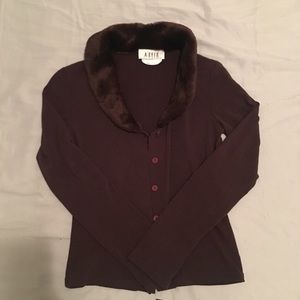 A. BYER: Fur-collared cardigan/button down top