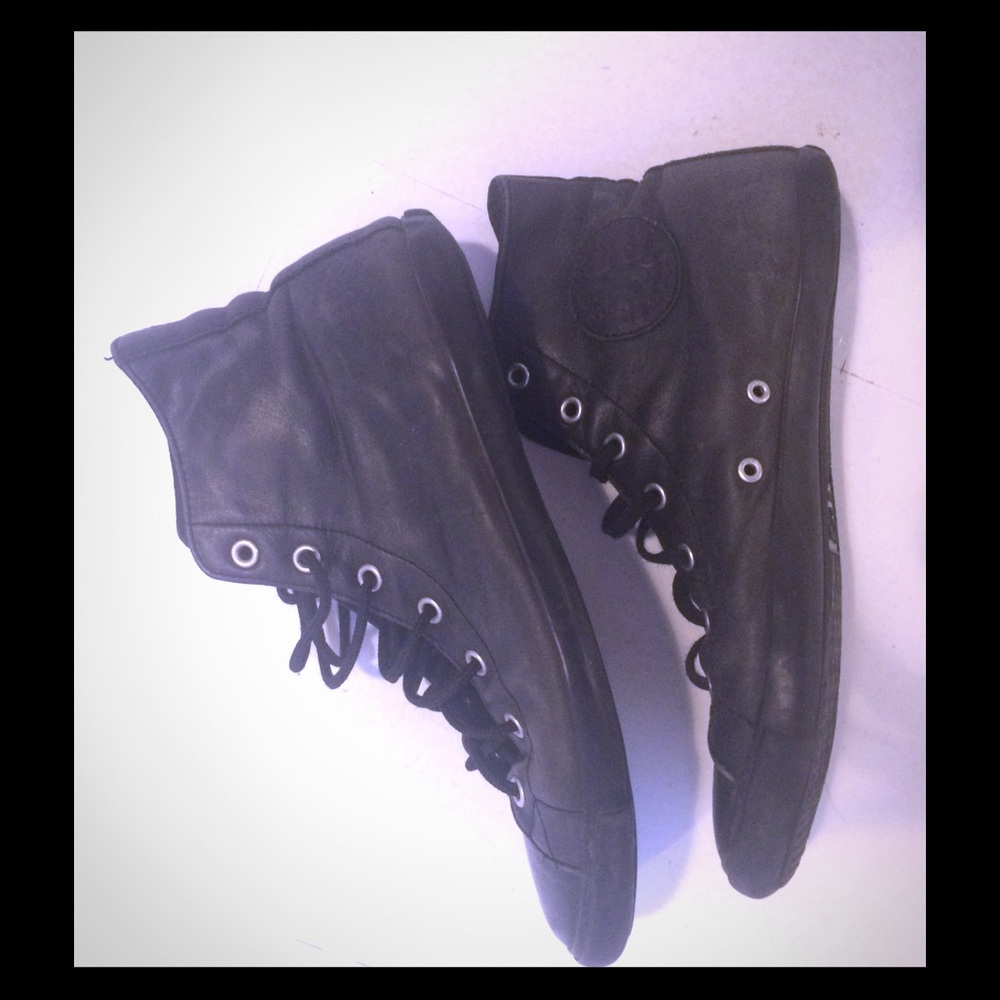 Converse black leather high tops