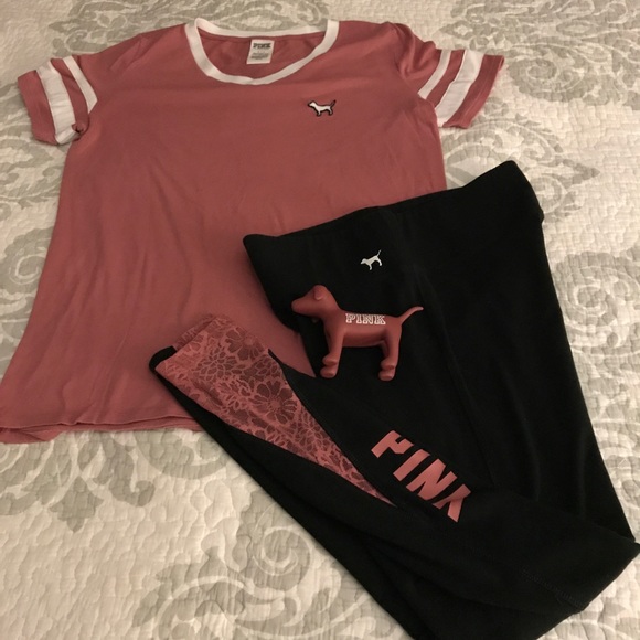 PINK Victoria's Secret Tops - 🚫SOLD🚫VS Pink T-S(?M) /Yoga Leggings,Size-S(?M)
