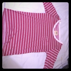 red/ white striped 3/4 length tshirt w frocket