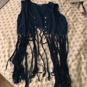 Navy blue festival tank top w/ little tassels