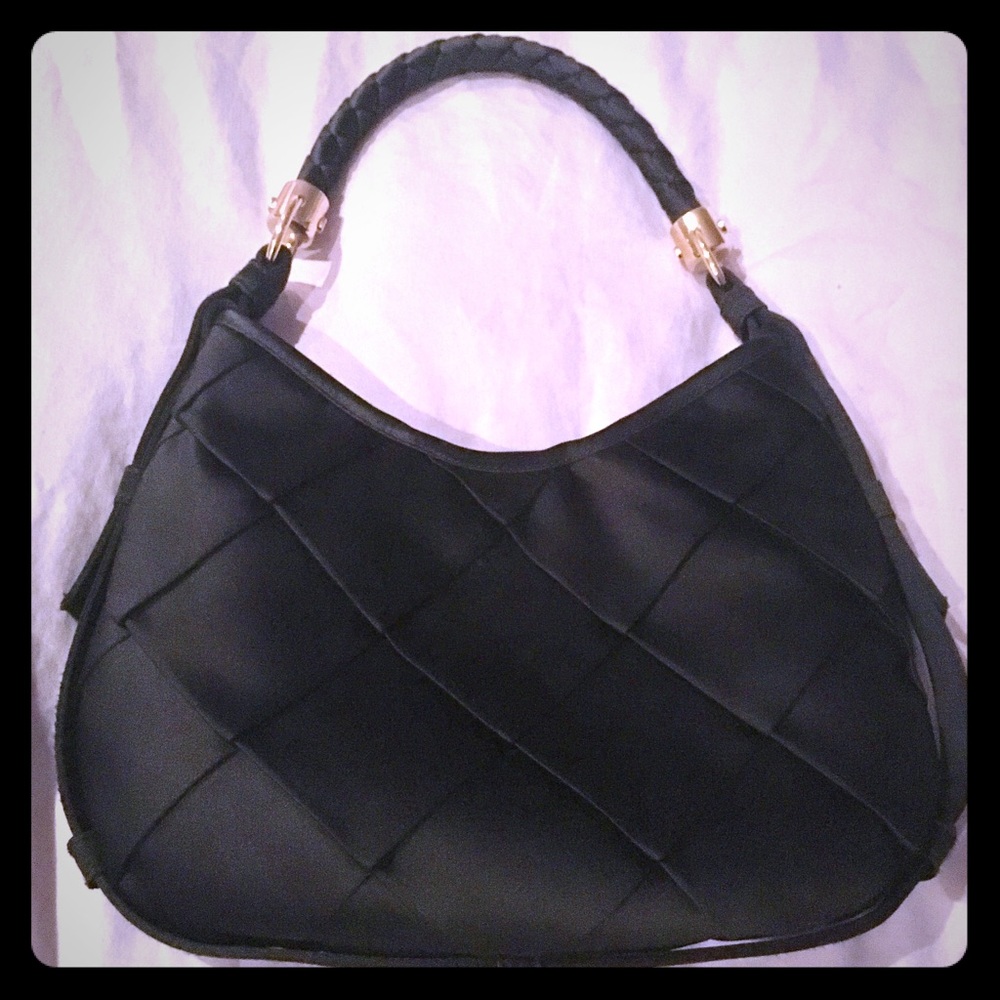 SOLD ON TRADESY! YSL black satin w/ braid handle