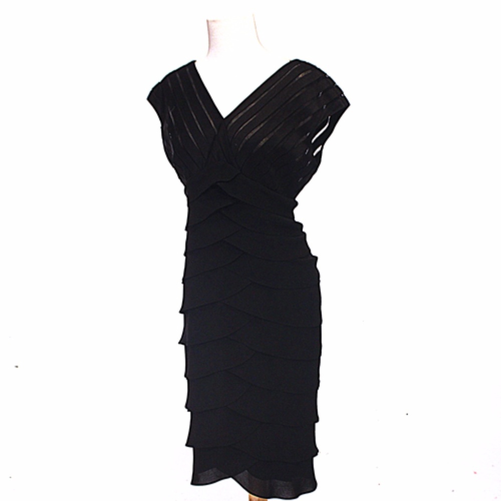 Black V-neck Layered Ruffles Cocktail Dress