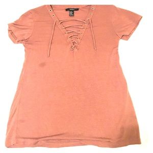 mauve lace-up t-shirt loose soft short sleeved