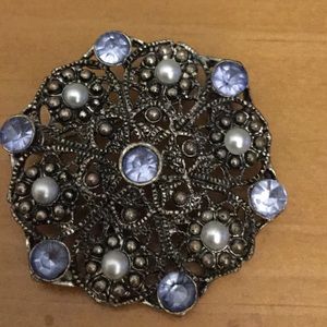 Antique Silver and Light Blue Brooch