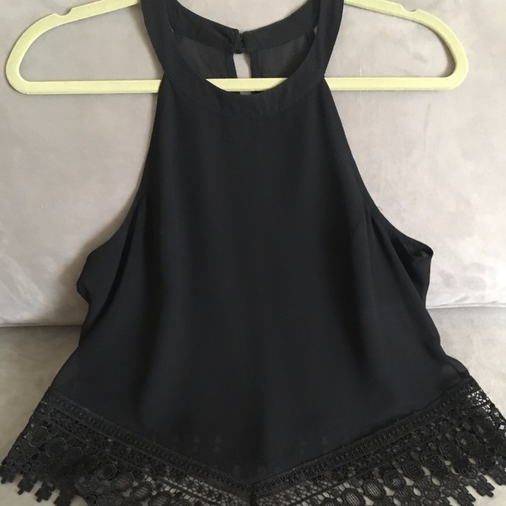 Black Sheer Lace Triangle Tank - Urban Outfitters