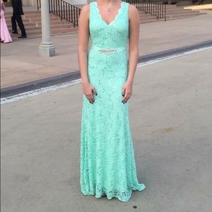 Chiffon and Lace Short Dress with Open Back Mint Green