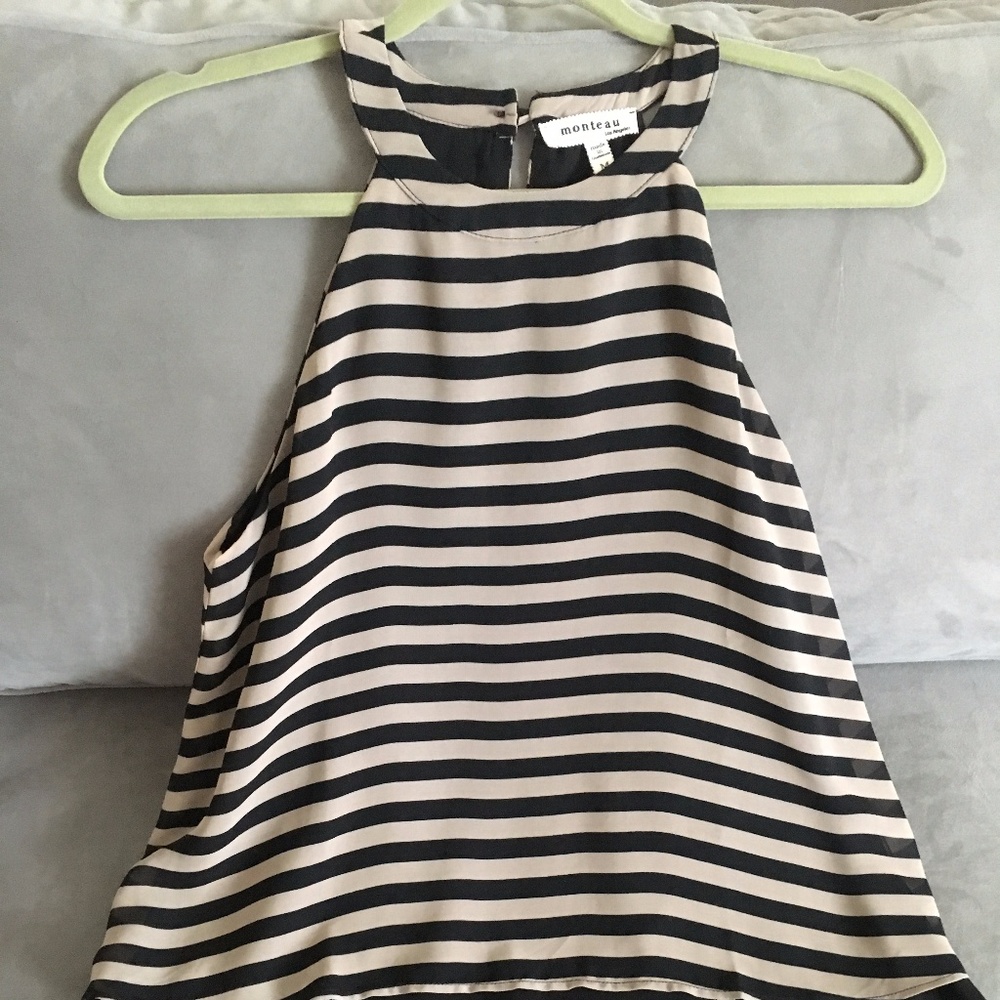 Black and Tan Striped Tank with Button at Back