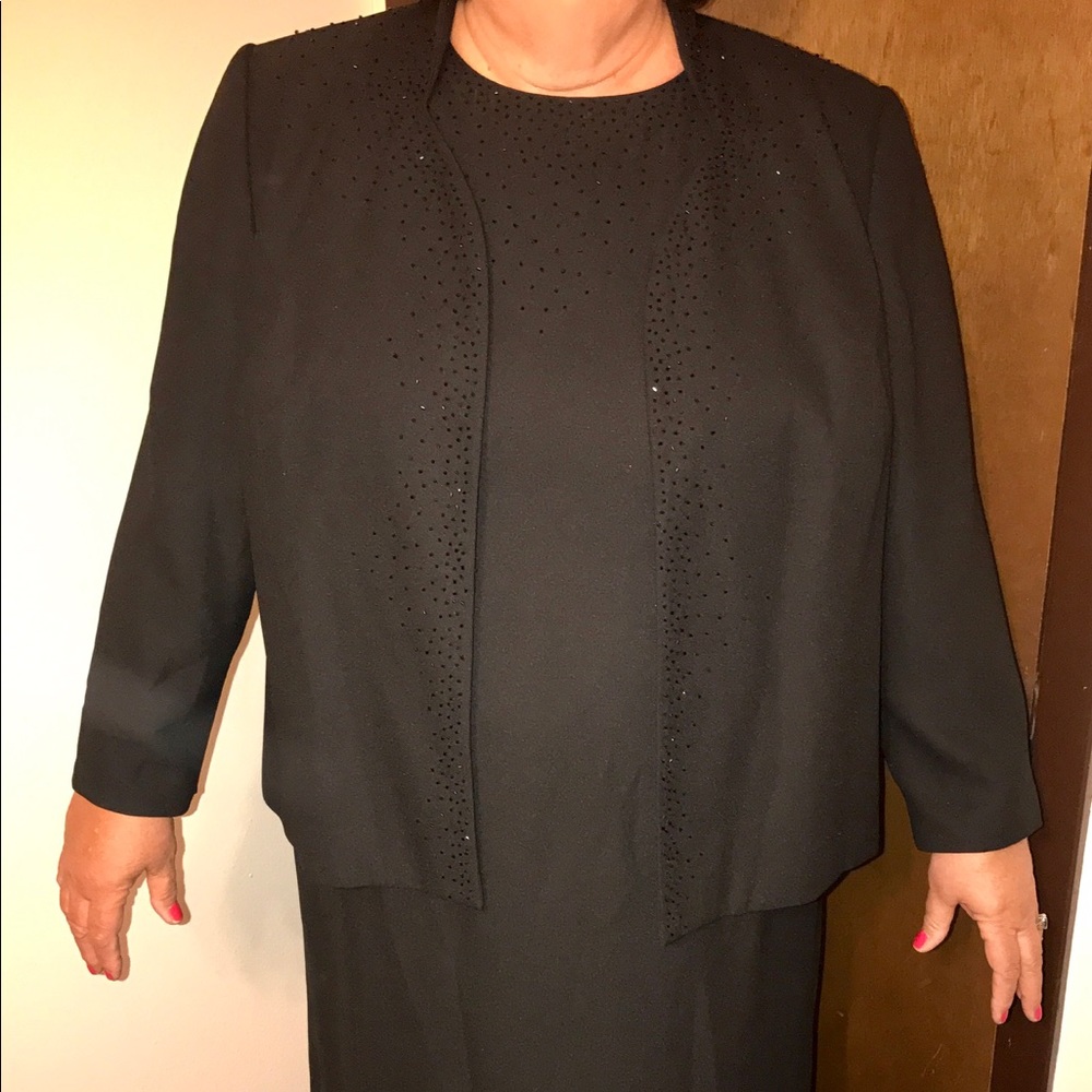 Black beaded jacket w/ matching sleeveless gown.