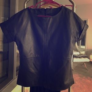 Off shoulder leather shirt