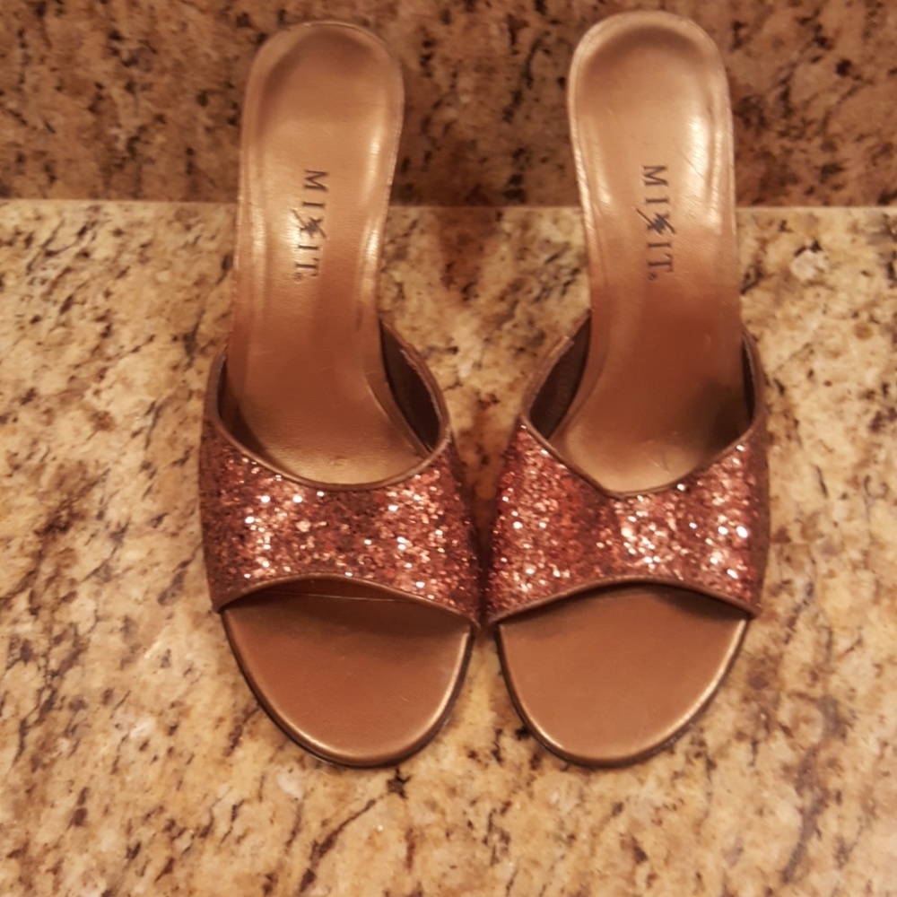 Sparkly Brown Open Toe Heels