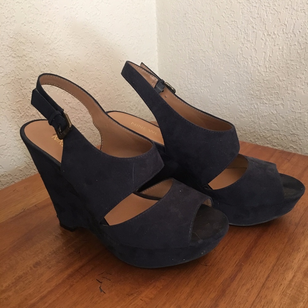 Blue Suede Sling Back Wedges-Sz 8