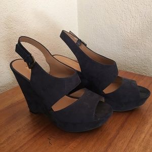 Blue Suede Sling Back Wedges-Sz 8