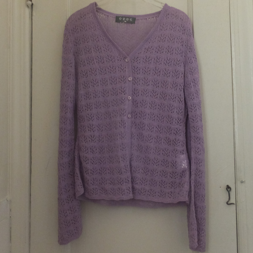 Boho Lilac Crochet Knit Cardigan w/ Flared Sleeves