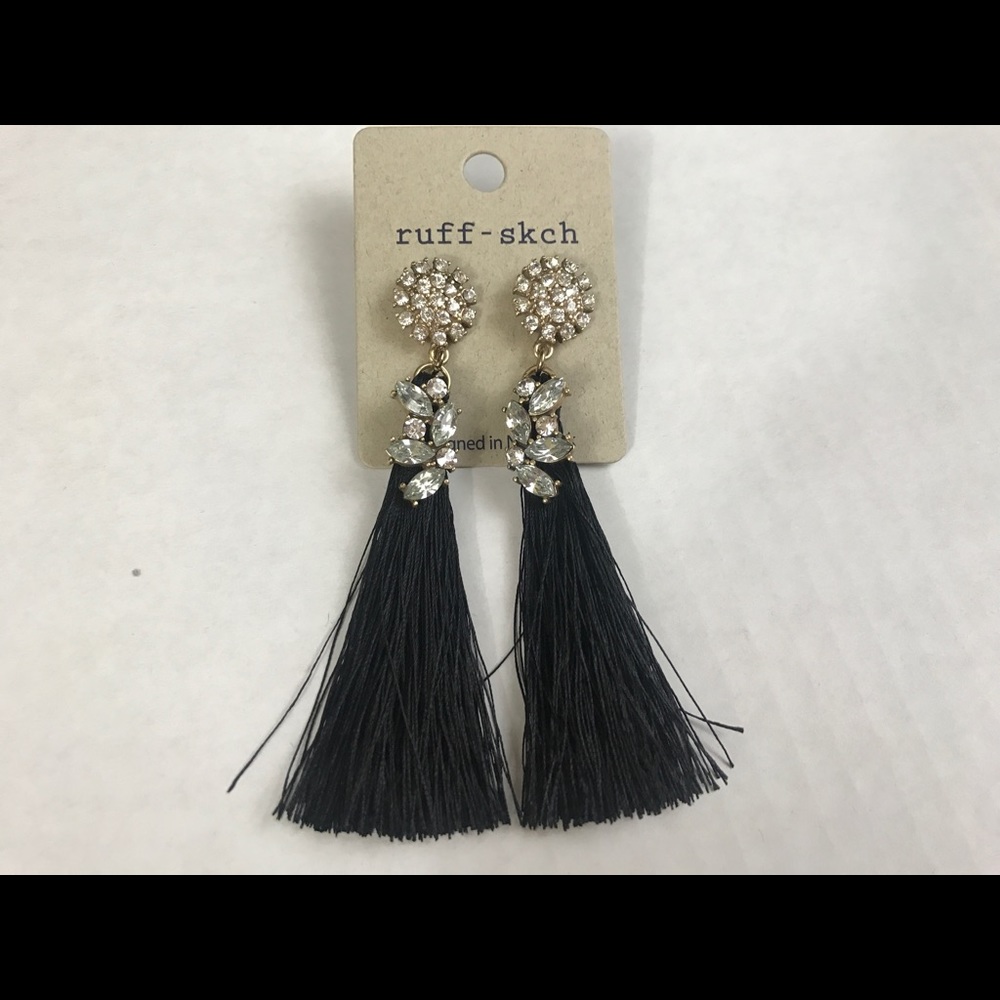 diamond black tassel earrings
