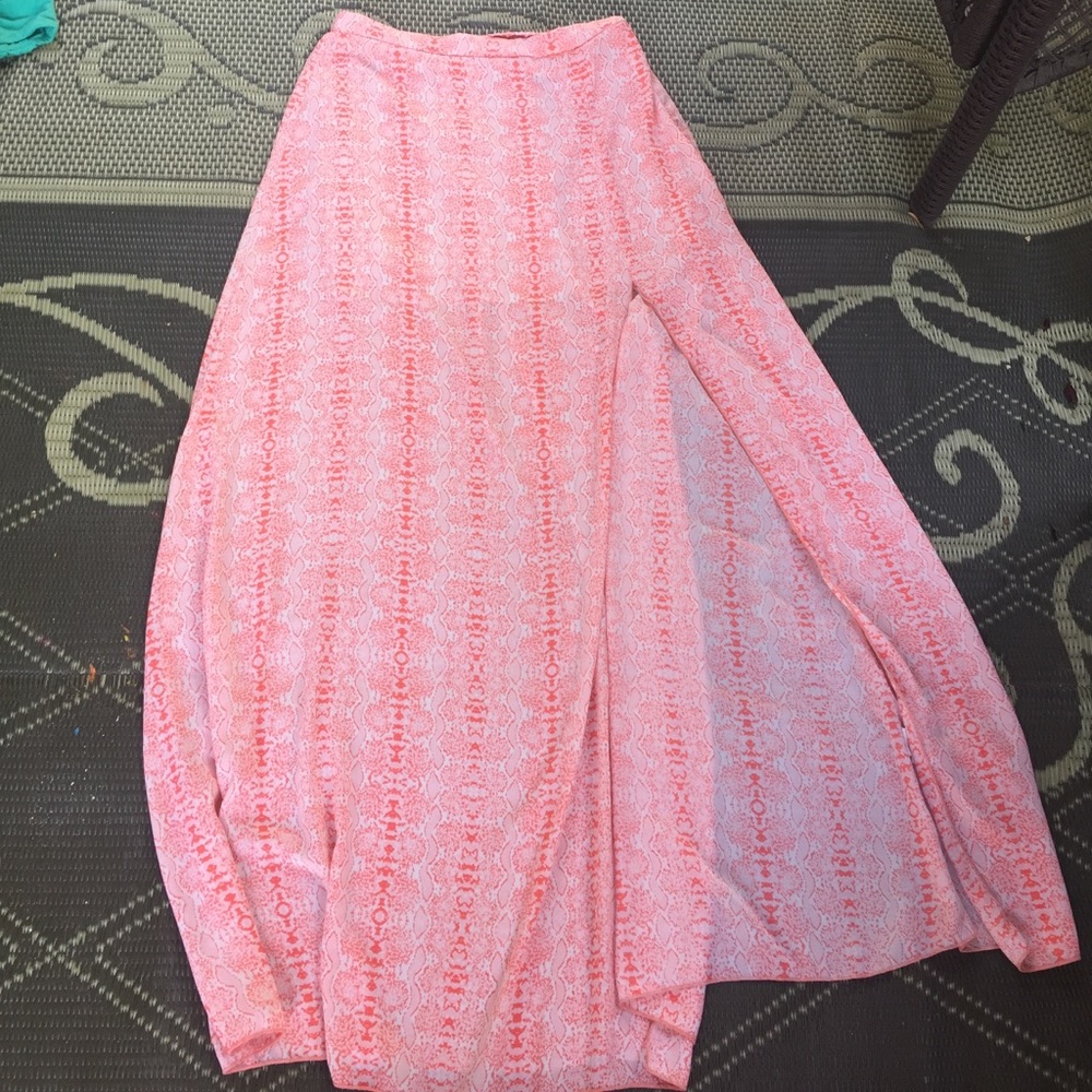 Pink Maxi. Covers mini, sheer from thighs down.