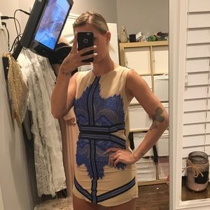 Cute blue AKIRA lace nude mini party dress