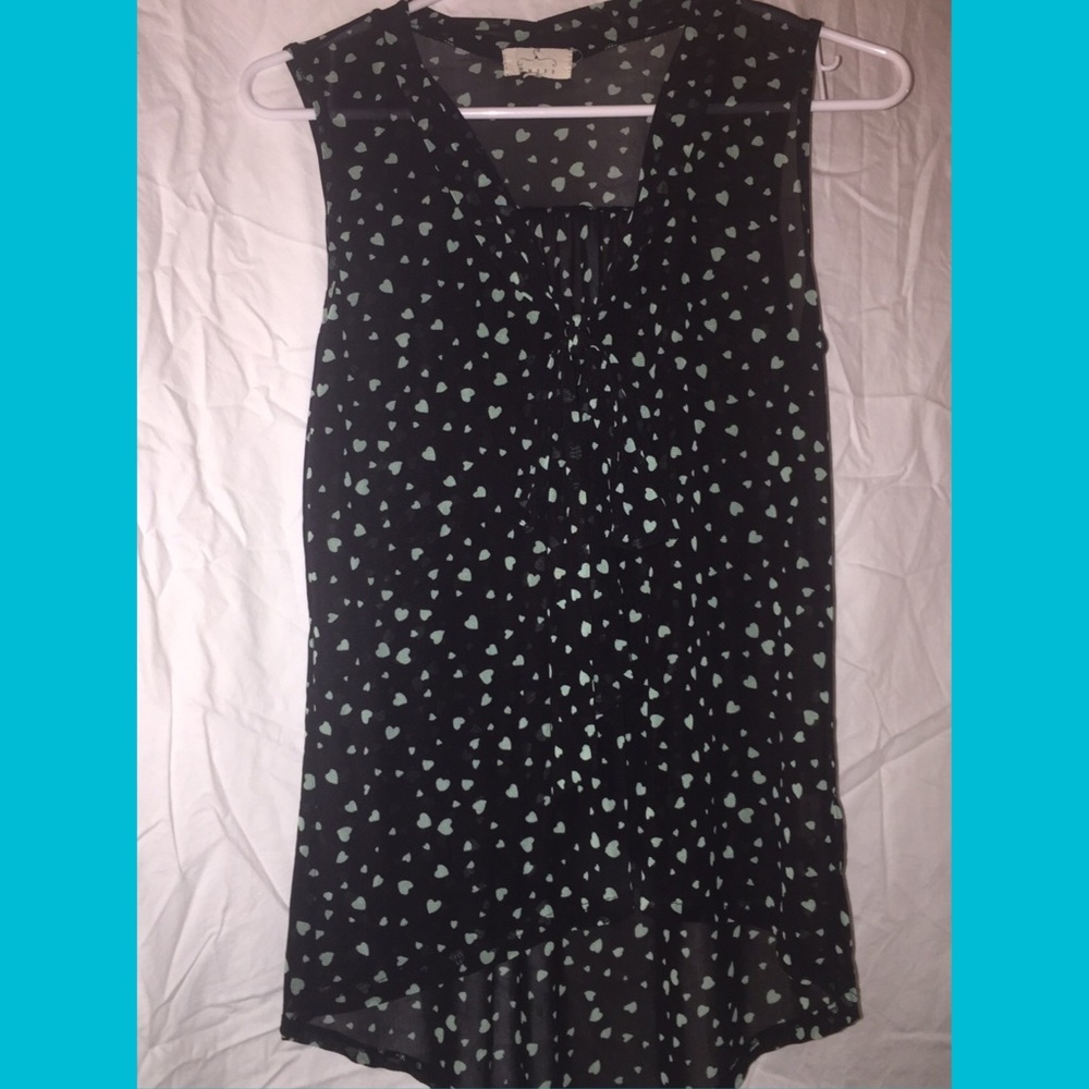 Sheer Black Blouse With Sea Foam Hearts ❤️