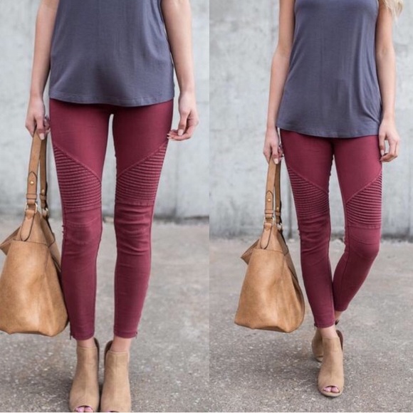 Burgundy Moto Jeggings - Picture 2 of 3