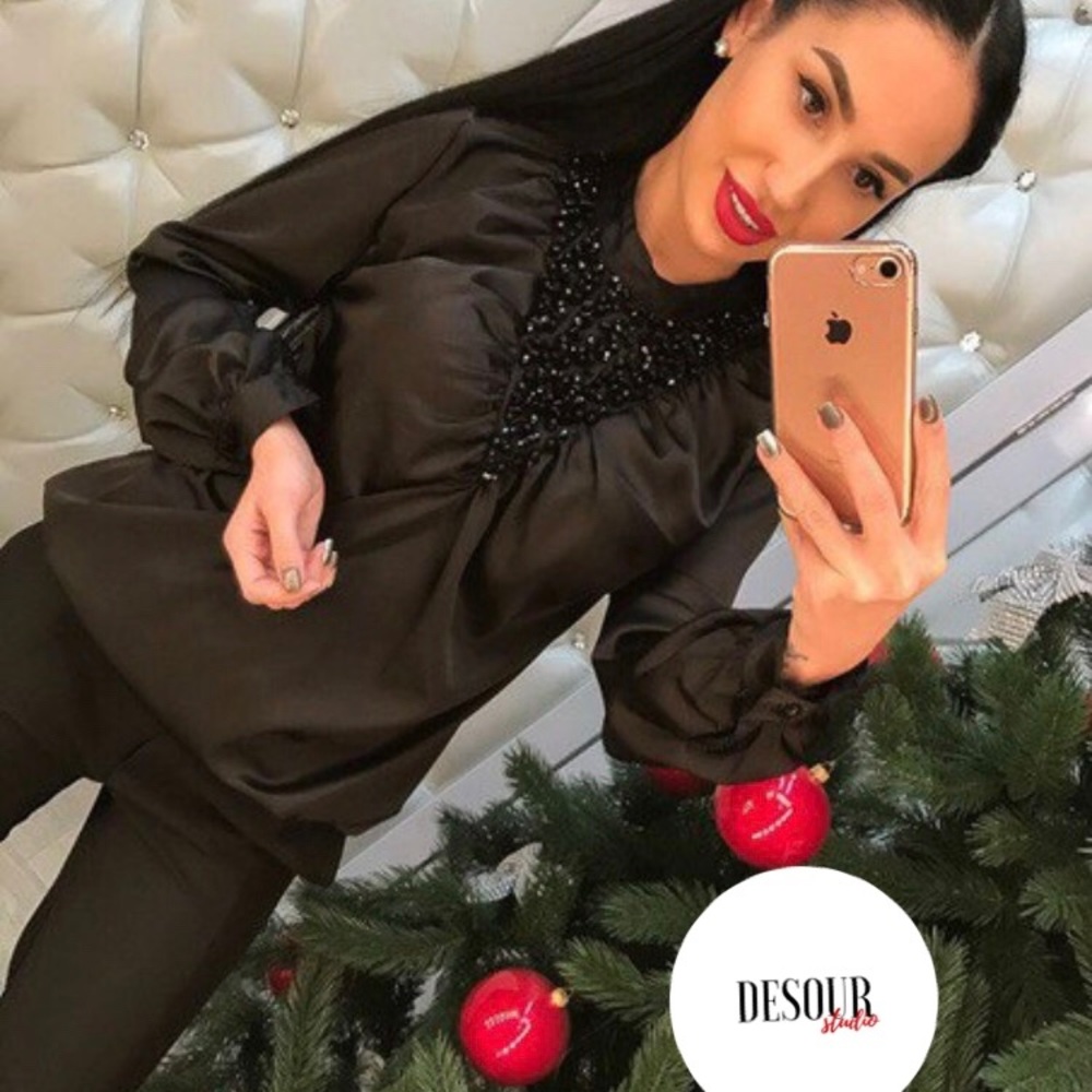 Black silk blouse top