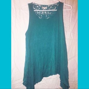 Greenish Teal Tank Top with Crochet back detailing