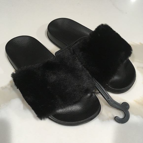 BLACK FUR SLIDES ~ kids supply northwest style - Picture 5 of 5