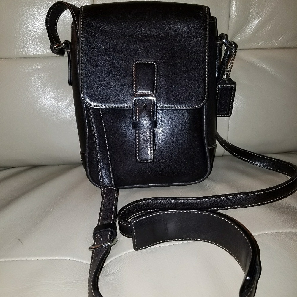 Coach Black Leather Camera Crossbody  Bag #7775
