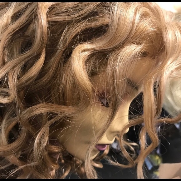 Wig Lacefront Human hair long curly blonde mix wig