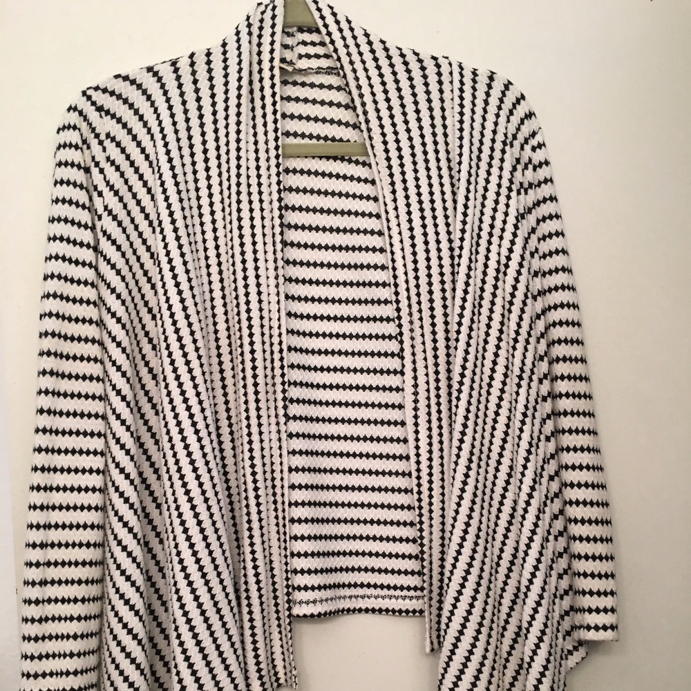 Black and White Striped Drape Front Sweater