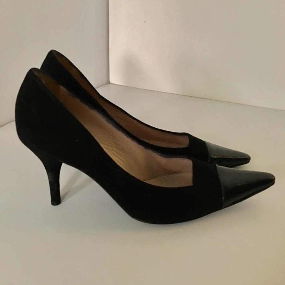 Chanel suede patent pumps