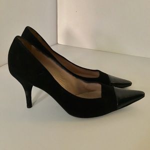 Chanel suede patent pumps